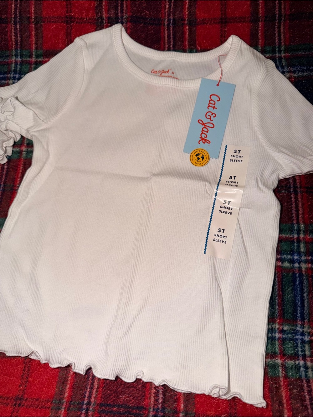 Cat & Jack White Ribbed Short Sleeve Kids Top 5T - 3 pack